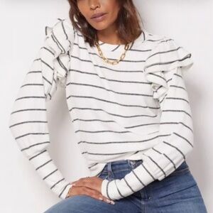 Evereve Striped Ruffle Sleeve Top - White and Black